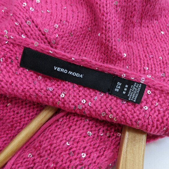 Vero Moda Womens Sparkling Knitted Sequin Mini Sweater Dress Pink/Silver - Picture 4 of 5